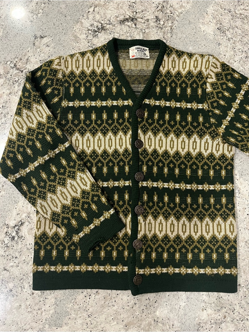 Vintage 80s White Ram Pure Virgin Wool Green Button-Up Cardigan Sweater